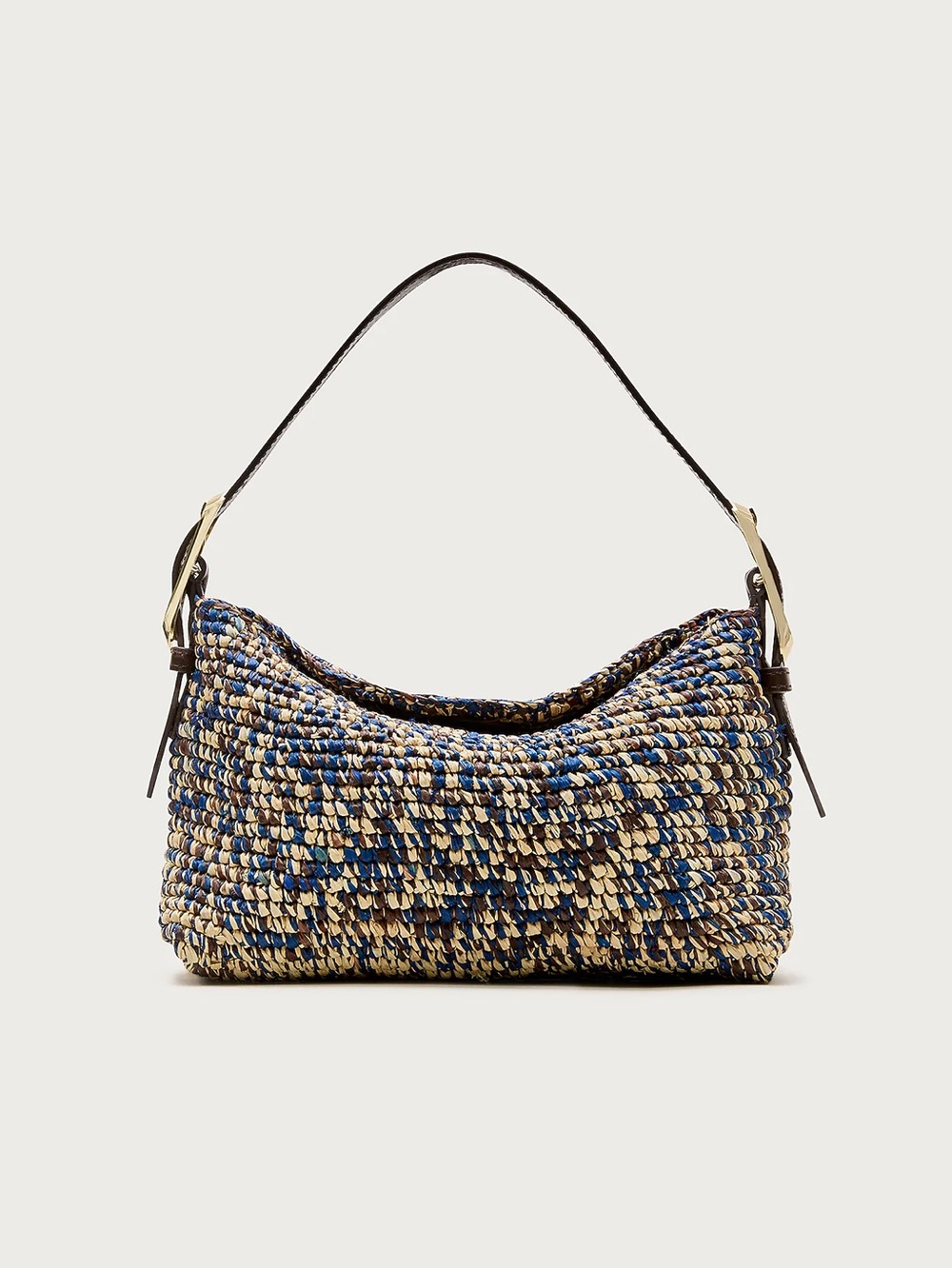 J. Crew Blue and Beige Woven Shoulder Bag with Brown Strap - Picture 4 of 5